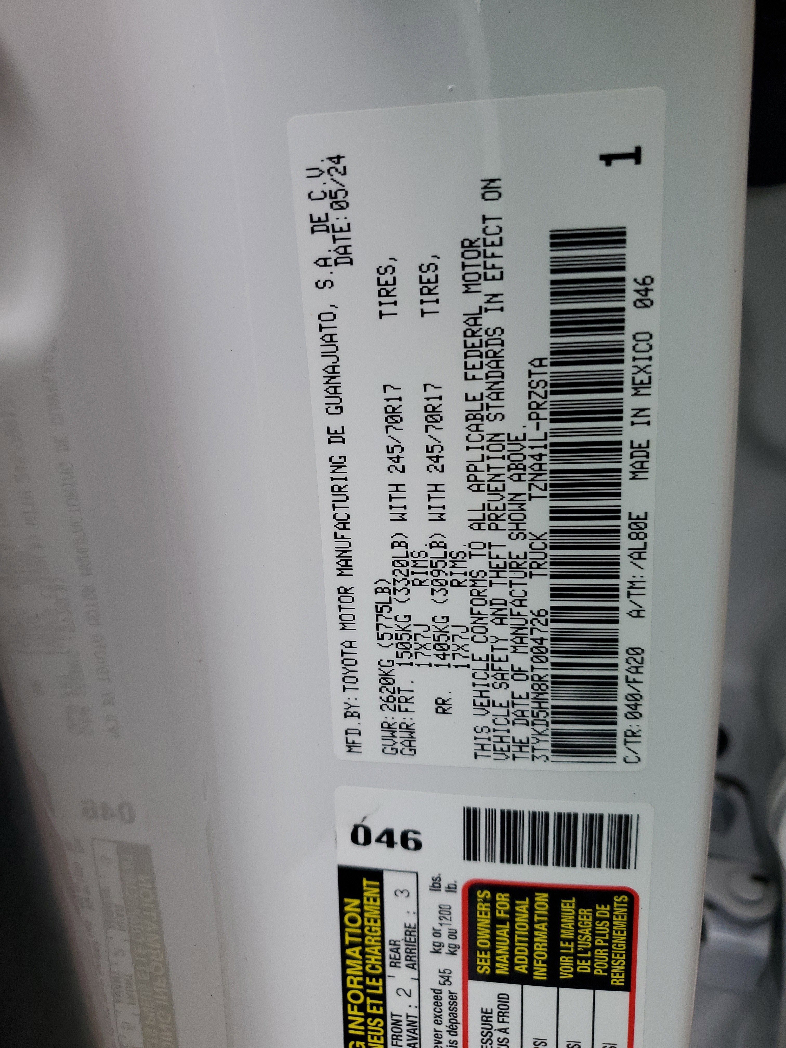 2024 Toyota Tacoma 2WD SR